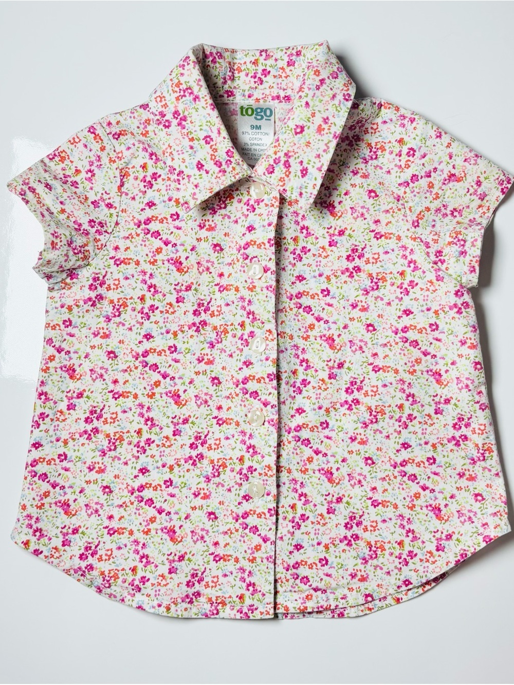 Togo Baby Floral Button Up Collared Blouse 9M Cottagecore Grandmacore